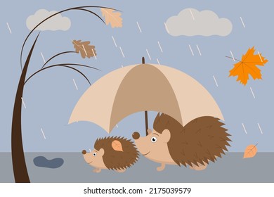 einfache Vektorgrafik lustige Cartoon-Hegdehos mit Regenschirm