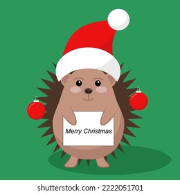 ilustración vectorial simple graciosa hegdehog de dibujos animados en sombrero de Navidad con papel 