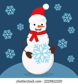 ilustración de vector simple snowman divertido con copo de nieve
