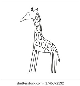 Simple vector illustration Giraffe, wild animal, black and white drawing
