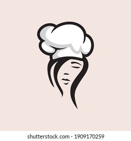 simple vector illustration of girl chef logo