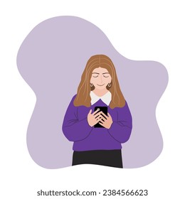 simple vector illustration girl with phone