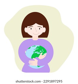 simple vector illustration girl with planet in hands