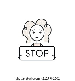 Simple vector illustration girl with a stop banner
