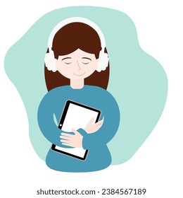 simple ilustración vectorial chica con tablet y auriculares