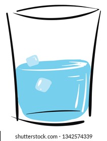 Simple vector illustration of a glass with water and ice cubes on white background 