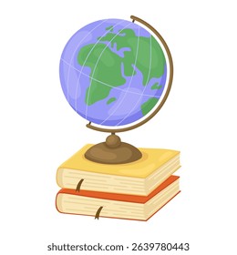 Simple vector illustration. Globe and two books on a white background, back to school.