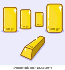 Simple ilustración vectorial del oro con varios tamaños. Inversión en oro. Gente rica. Vida exitosa. Vida próspera. Oro brillante.