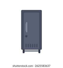 Simple vector illustration of a gray refrigerator with a handle and a vent at the bottom