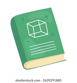 Simple vector illustration. Green book, mathematics textbook on a white background.