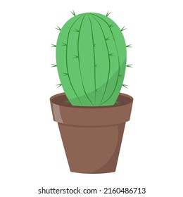 simple vector illustration green cactus in brown pot