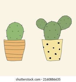 simple vector illustration green cactus in brown pot