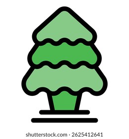 Ilustración vectorial simple de un árbol de navidad verde que crece en el suelo, aislado en un fondo blanco