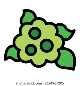 Simple vector illustration of a green flower with leaves growing in the springtime