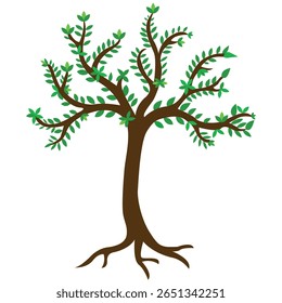 Una Ilustración vectorial simple de árbol frondoso verde con ramas marrones y tronco
