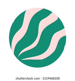 Simple vector illustration with green leaves on pink background. Minimalist depiction of a plant. Perfect for tote bags, logos