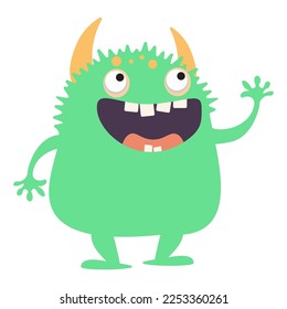 Simple vector illustration green monster with open mouth