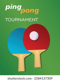 Simple vector illustration green table two table tennis rackets and ball. Ping pong tournament banner