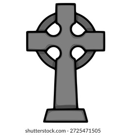 Ilustración vectorial simple de una cruz celta gris con un contorno negro grueso.
