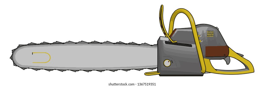 Simple vector illustration of a grey and yellow chain saw white background