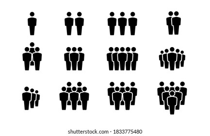 Simple vector illustration of a group of people. Silhouette icon of people forming group. People line up at a distance. Suitable for the design elements of groups, teams and communities of people.