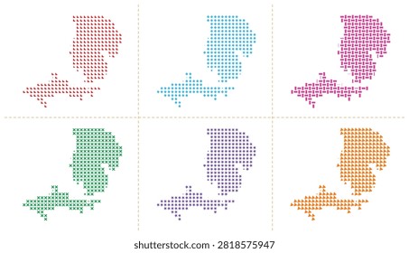 Simple vector illustration of guatemala map with various dot patterns including triangles, squares, diamonds, and stars, good for graphics.