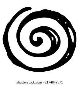Simple vector illustration. Hand drawn ink black Spiral isolated on white.  Geometric symbol. Doodle clipart. For collage, poster, banner, card.