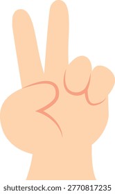 Simple vector illustration of a hand showing two fingers raised for counting number two isolated on white background for educational design.