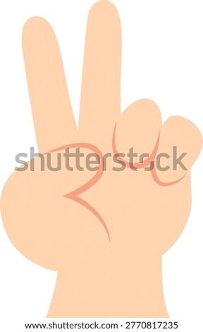 Simple vector illustration of a hand showing two fingers raised for counting number two isolated on white background for educational design.