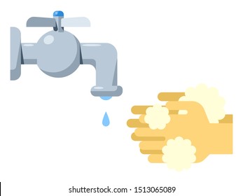  simple vector illustration of hand washing with water and hand soap.