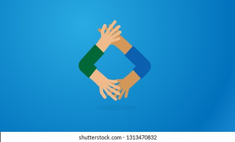 Simple vector illustration of handshake team work on BLUE background eps 10.