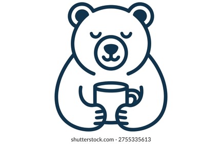 A simple vector illustration of a happy bear holding a cup, symbolizing a peaceful moment with a favorite beverage.