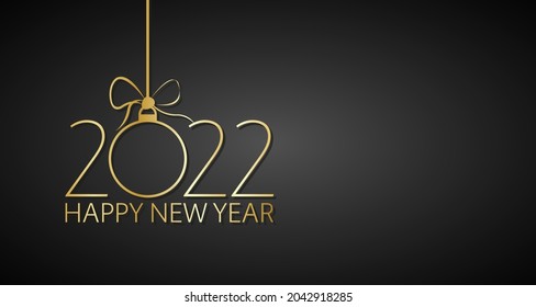 Simple vector illustration of Happy New year 2022. Gold number 2022 on black background