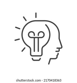Simple vector illustration of head of person with glowing light bulb demonstrating concept of ideas and intelligence