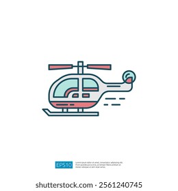 A simple vector illustration of a helicopter with a streamlined design, showcasing its rotor blades and tail, symbolizing transport and aviation.