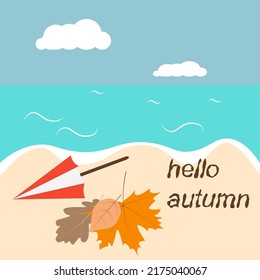 simple vector illustration hello autumn on beach