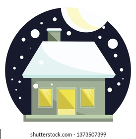 Simple vector illustration of a house covered in snow on white background