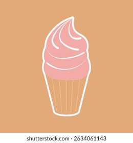A simple vector illustration of an ice cream cone with pink flavor