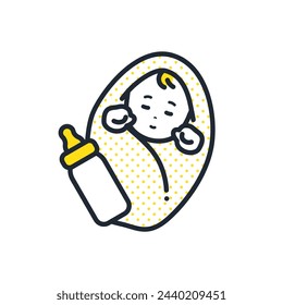 Einfache Vektor-Illustration Icon Material des schlafenden Babys und Babyflasche