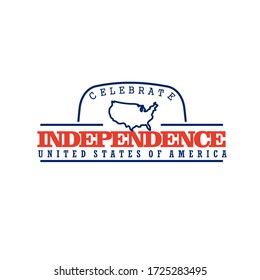 Simple vector illustration of Independence Day of the United States with lines, bold font and map of America isolated on light background good for greeting card or poster elements