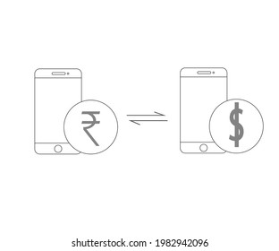 Simple Vector Illustration With Indian Rupee Symbol And American Dollar Symbol.vector Icon Demonstrating The Ease Of Payment Through Payment Apps And Conversion Of Rupee To American Dollars.