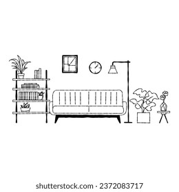 Simple ilustración vectorial del interior en sala de estar