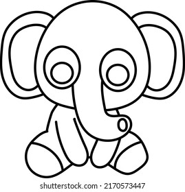 simple vector illustration isolated icon black outline of a baby elephant on a white background
