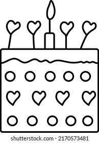 ilustración vectorial simple icono aislado contorno negro pastel de cumpleaños con velas en fondo blanco