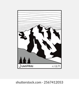 simple vector illustration of Jungfrau mountain. Suitable for various graphic design projects, such as branding, posters, and visual content that requires natural elements.