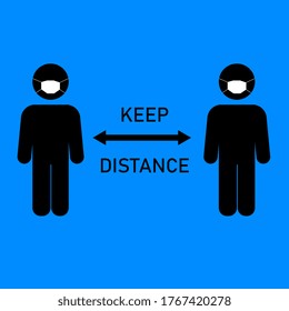simple vector illustration keep distance with two men for poster