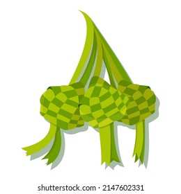 Simple ilustración vectorial de ketupat sobre fondo blanco. Tema de Eid Mubarak. Comida tradicional en Indonesia. Diseño plano. Ilustración plana.
