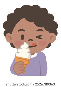 Simple vector illustration of a kid eating soft serve ice cream