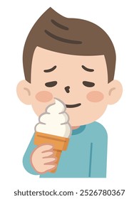 Simple vector illustration of a kid eating soft serve ice cream