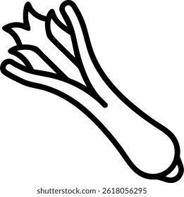 A simple vector illustration of a leek, rendered in black outline on a plain white background design here.